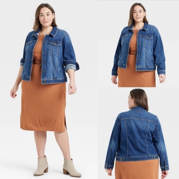 AVA & VIV Womens Plus Size Dark Wash Long Sleeve Denim Jacket Size 3X - Picture 1 of 9